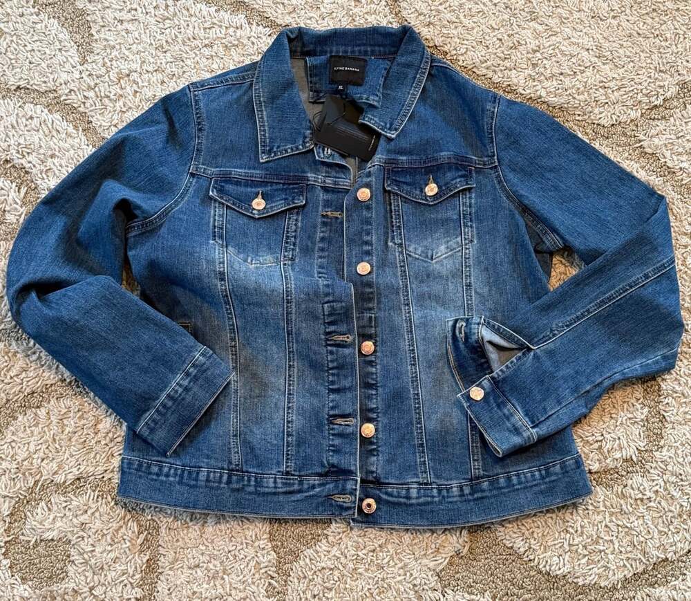 Flying Banana Denim Jean Jacket Size XL Blue Distressed